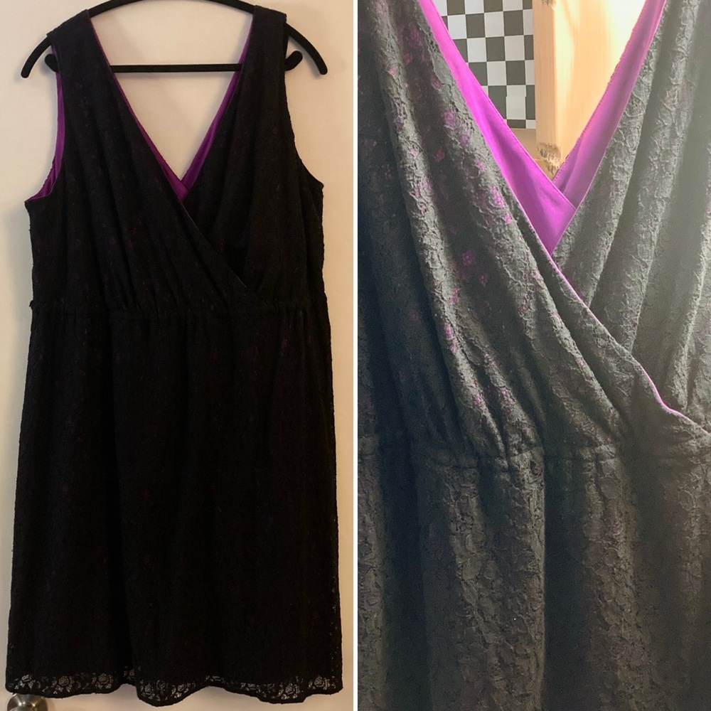 Black lace/fuchsia Lane Bryant cocktail dress, size 18/20